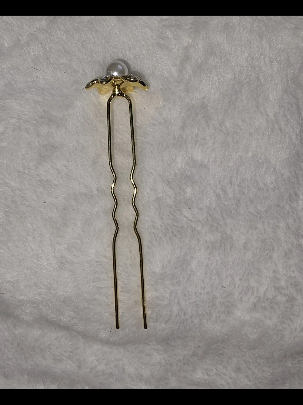 Gold Flower Hair Pin with White Pearl & Crystal Accents
